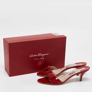 Salvatore Ferragamo Glory Red Patent Leather Kitten Heel Sandals Size 9 with Box